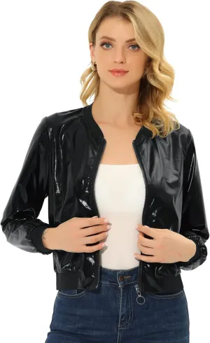 Allegra K Halloween Sparkle Holographic Metallic Jackets for Women's Shimmering Lightweight Shiny Bomber Jacket