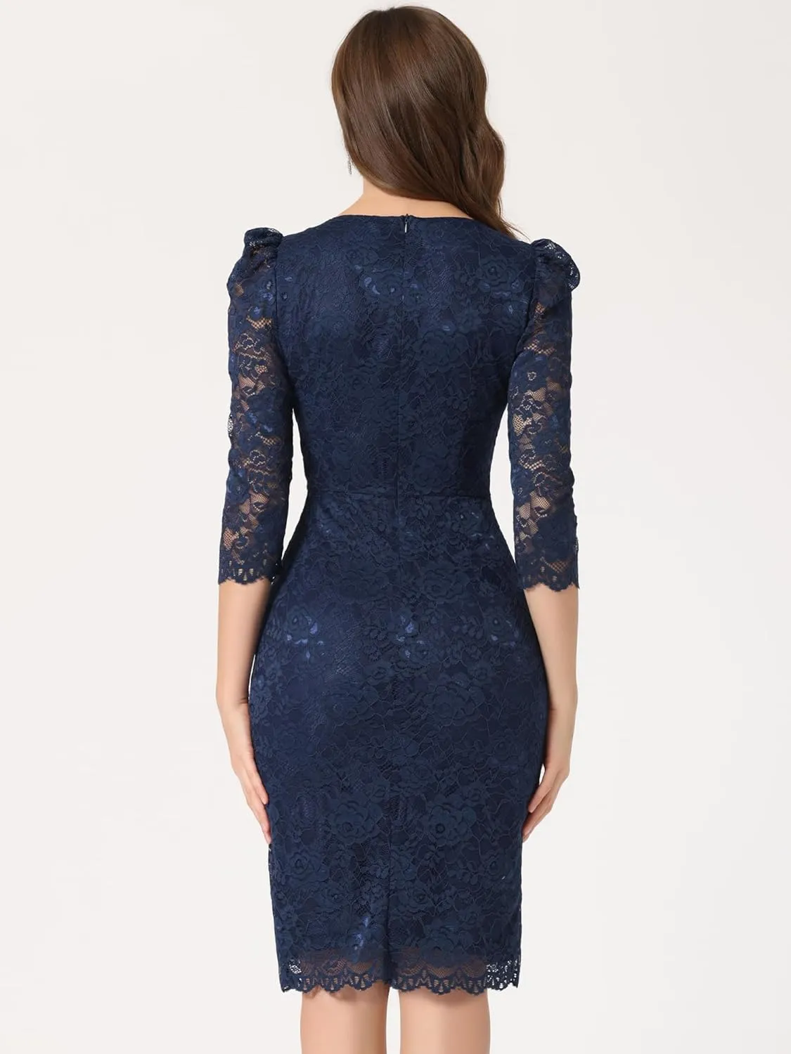 Allegra K Women's Elegant Lace Dress 3/4 Sleeve Business Wedding Guest Cocktail Bodycon Dress