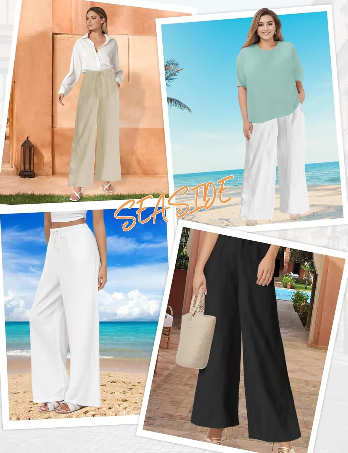 Buauty Plus Size Palazzo Cotton Linen Pants Women Wide Leg Pants Loose Fit Casual Comfy Lounge Flowy High Waist Trousers 2024