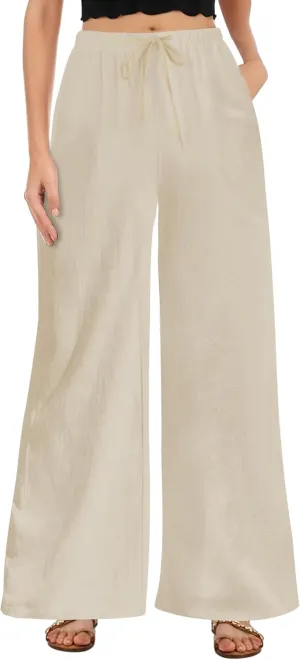 Buauty Plus Size Palazzo Cotton Linen Pants Women Wide Leg Pants Loose Fit Casual Comfy Lounge Flowy High Waist Trousers 2024