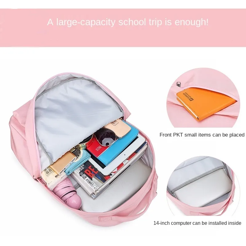 Campus Solid Color Backpack for Girls, Lightweight and Waterproof