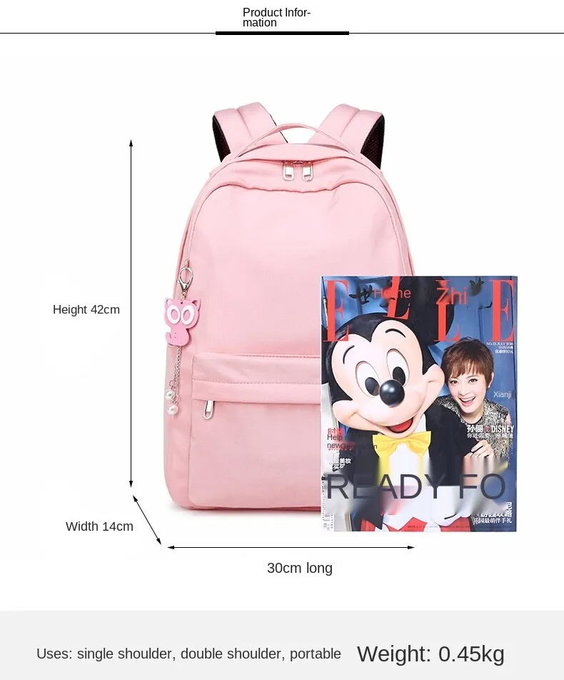 Campus Solid Color Backpack for Girls, Lightweight and Waterproof