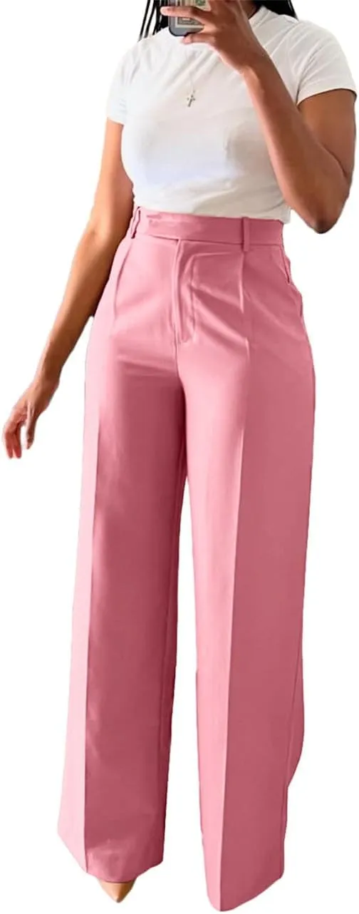 Casual Wide Leg Dress Pants Business Office Trousers with Pockets