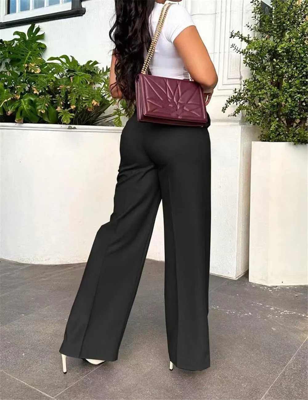 Casual Wide Leg Dress Pants Business Office Trousers with Pockets