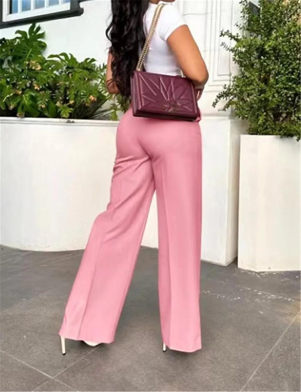 Casual Wide Leg Dress Pants Business Office Trousers with Pockets