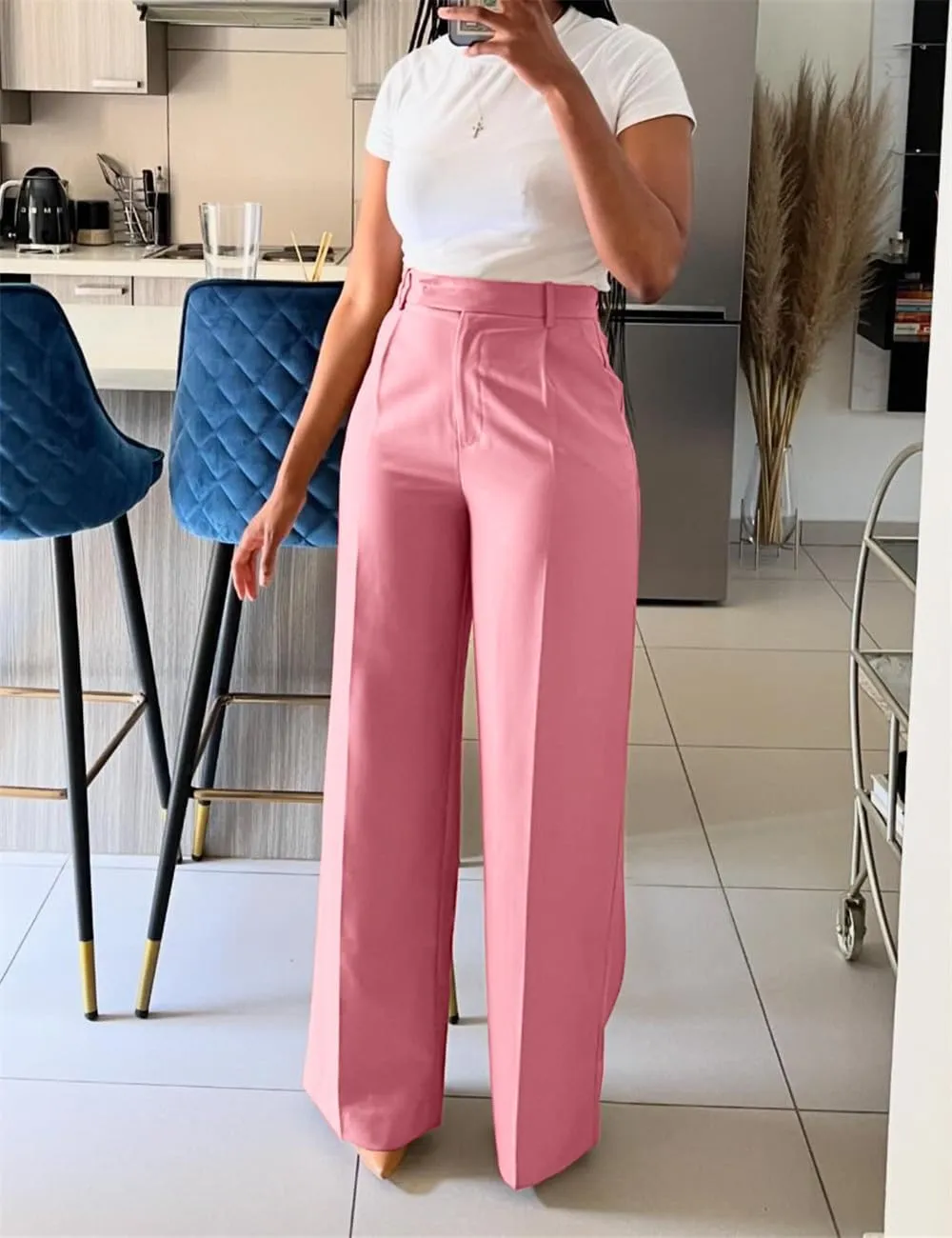 Casual Wide Leg Dress Pants Business Office Trousers with Pockets
