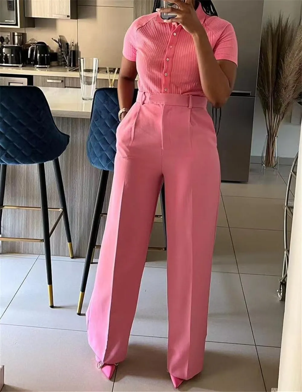 Casual Wide Leg Dress Pants Business Office Trousers with Pockets