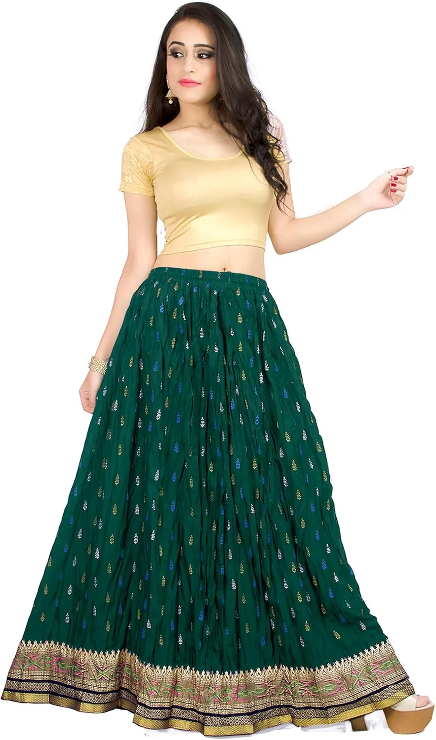 Chandrakala Flowy Long Skirt for Women A Line Casual Beach Party Holiday Maxi Skirts (S115-P)