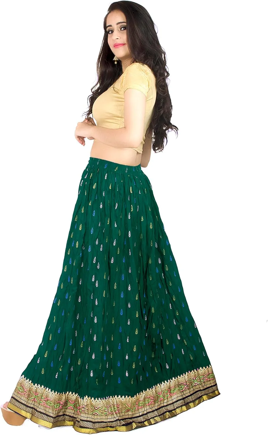 Chandrakala Flowy Long Skirt for Women A Line Casual Beach Party Holiday Maxi Skirts (S115-P)
