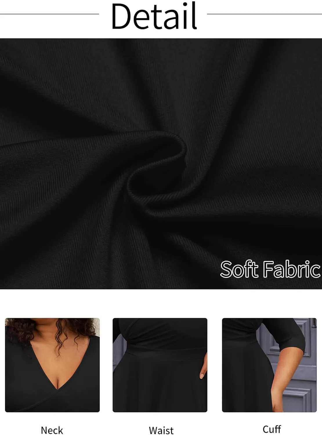 CLOCOR Women's Plus Size Midi Dress 3/4 Sleeve A-Line Swing Dress V Neck Flowy Casual Dresses