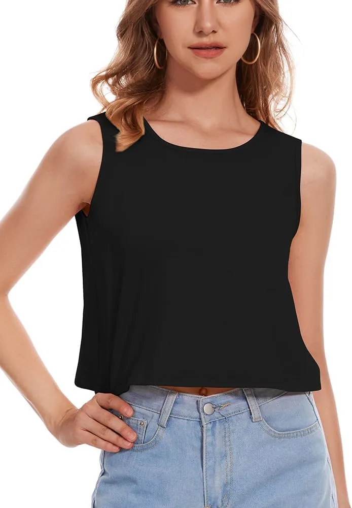Crop Tops for Women Tank Summer Casual Sleeveless Loose Fit Basic Shirts
