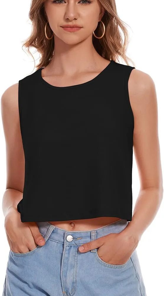 Crop Tops for Women Tank Summer Casual Sleeveless Loose Fit Basic Shirts
