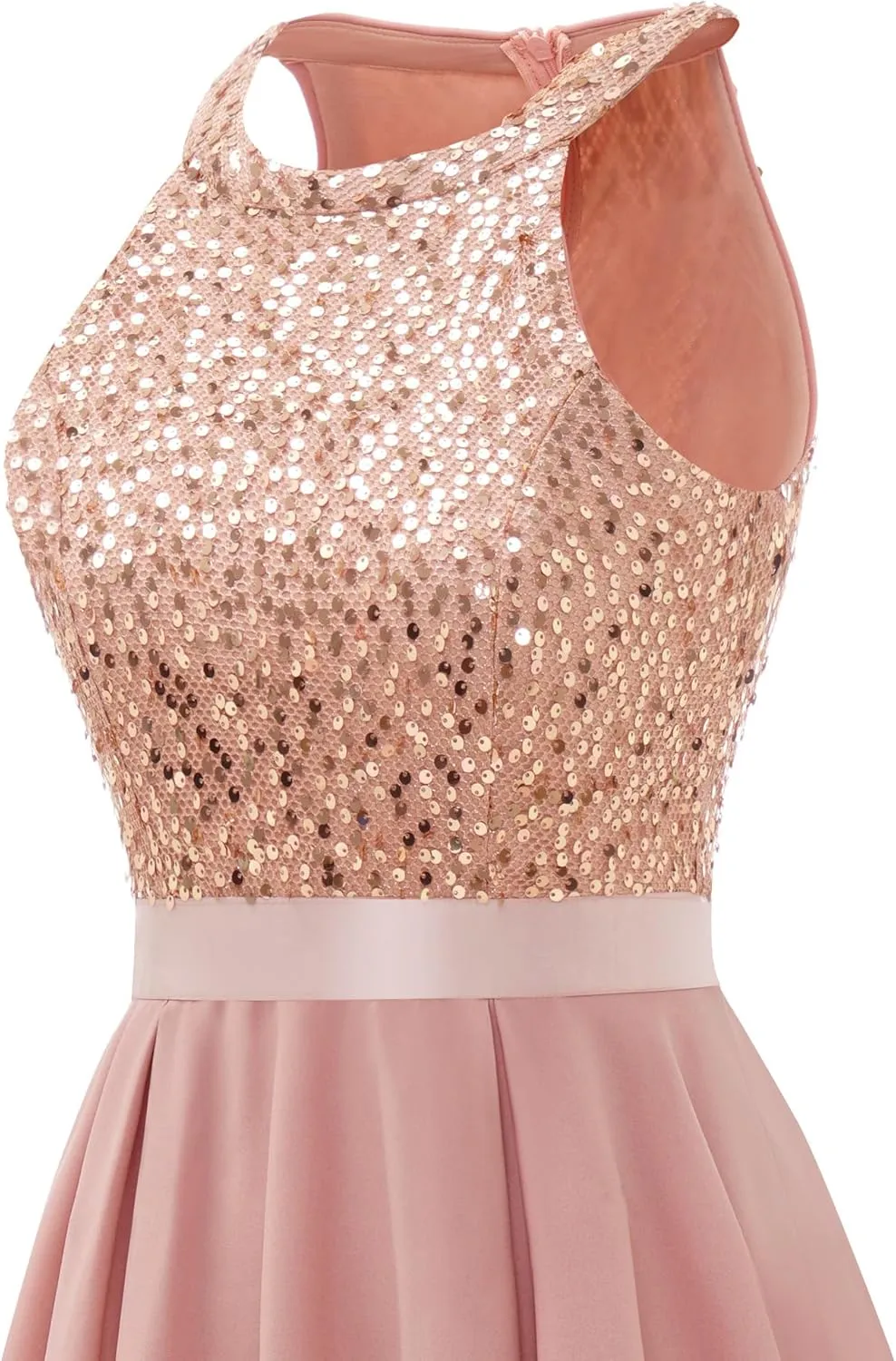 Dressystar Women's Sequin Halter Cocktail Prom Dresses Hi-Lo Sparkly Glitter Homecoming Bridesmaid Wedding Dress