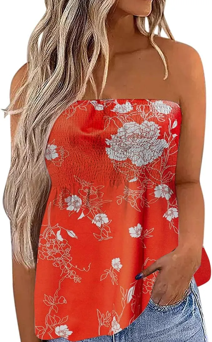 Fronage Womens Tube Tops Strapless Striped Tanks Backless Sexy Casual Bandeau Sleeveless Shirts