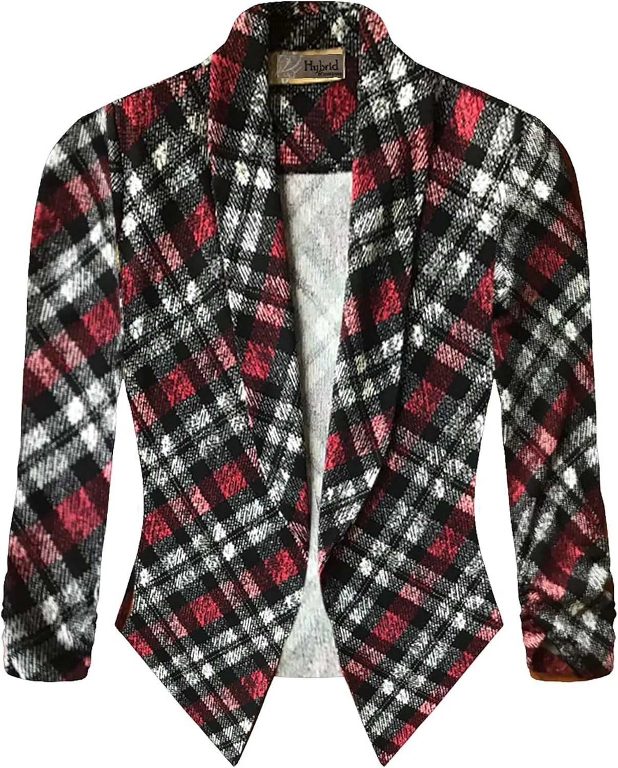 Hybrid & Company Women's Casual Work Office Blazer Jacket Open Front Shawl with 3/4 Scrunch Sleeves