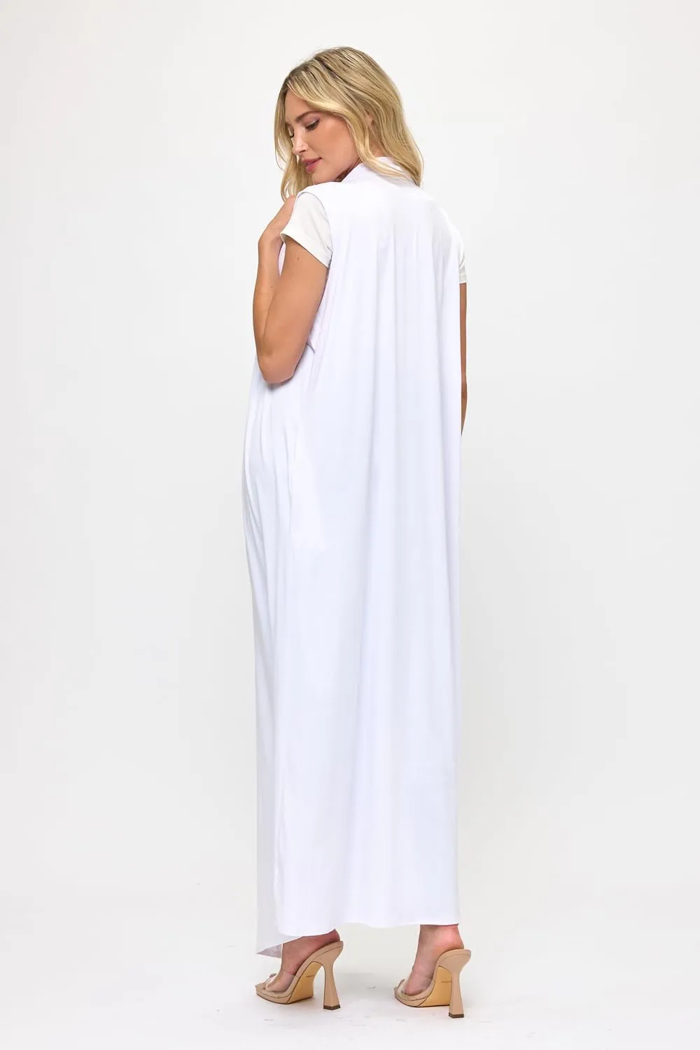 Isaac Liev Women's Sleeveless Cardigan  Casual Long Maxi Open Front Flowy Drape Lightweight Duster Vest Made in The USA