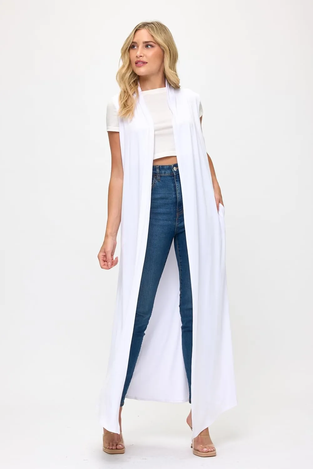 Isaac Liev Women's Sleeveless Cardigan  Casual Long Maxi Open Front Flowy Drape Lightweight Duster Vest Made in The USA