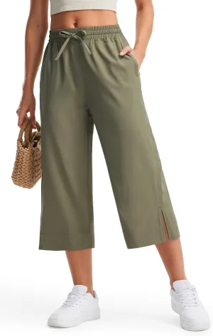 Libin Lightweight Wide Leg Capri Pants for Women High Waisted Quick Dry Casual Travel Pants Loose with Pockets Walking