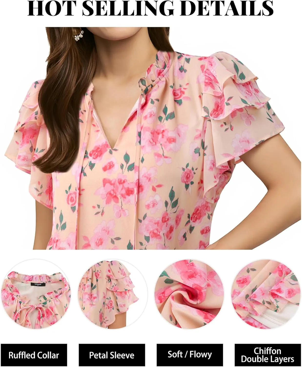 Lotusmile Summer Chiffon Dressy Casual Blouses Elegant Ruffle Short Sleeve Work Tops for Women Trendy