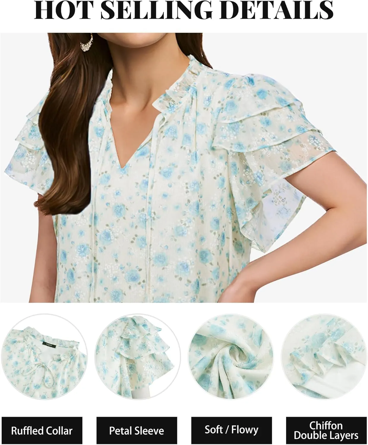 Lotusmile Summer Chiffon Dressy Casual Blouses Elegant Ruffle Short Sleeve Work Tops for Women Trendy