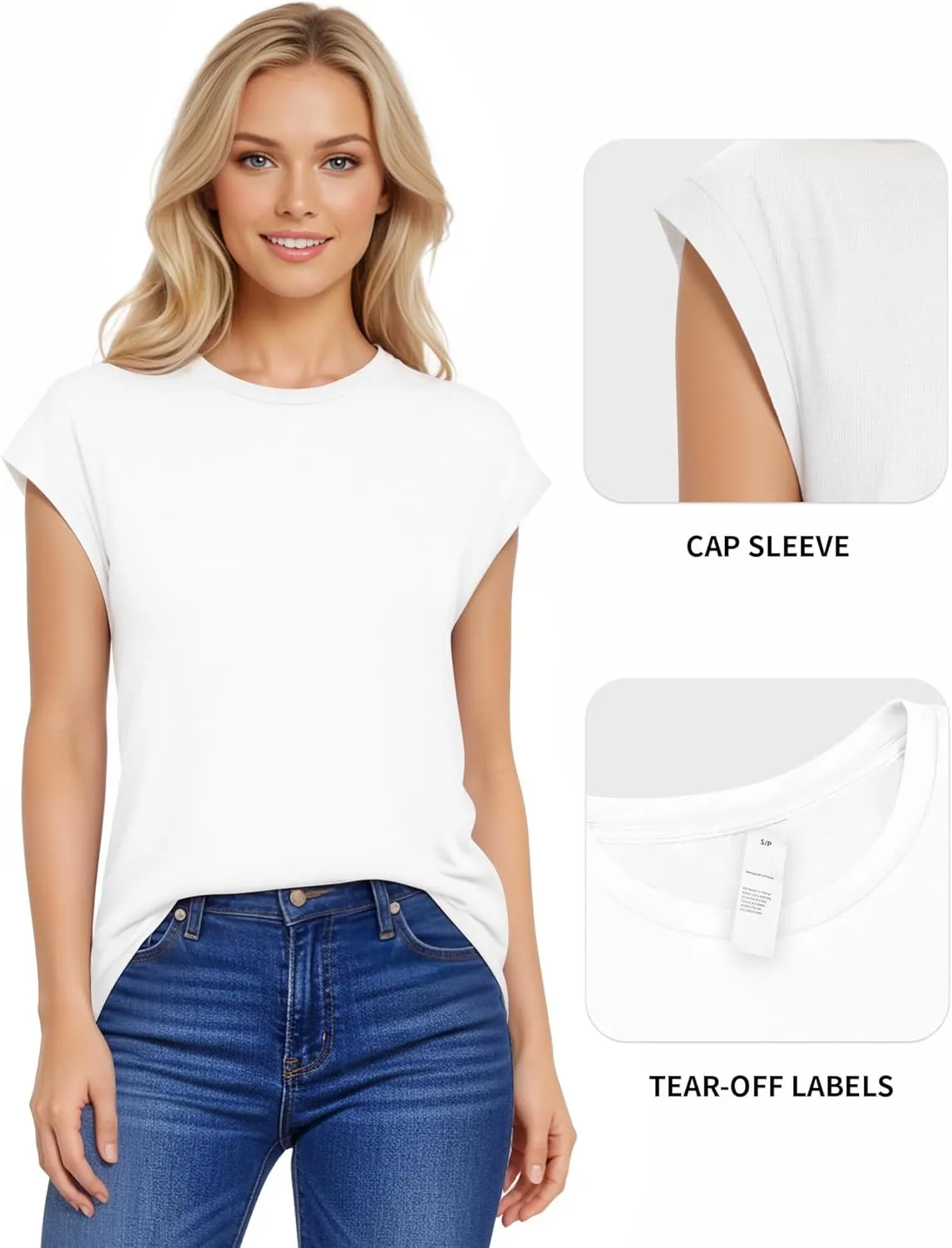 MANGOPOP Cap Sleeve Tops for Women Casual Crew Neck T Shirts Cute Summer Going Out Top