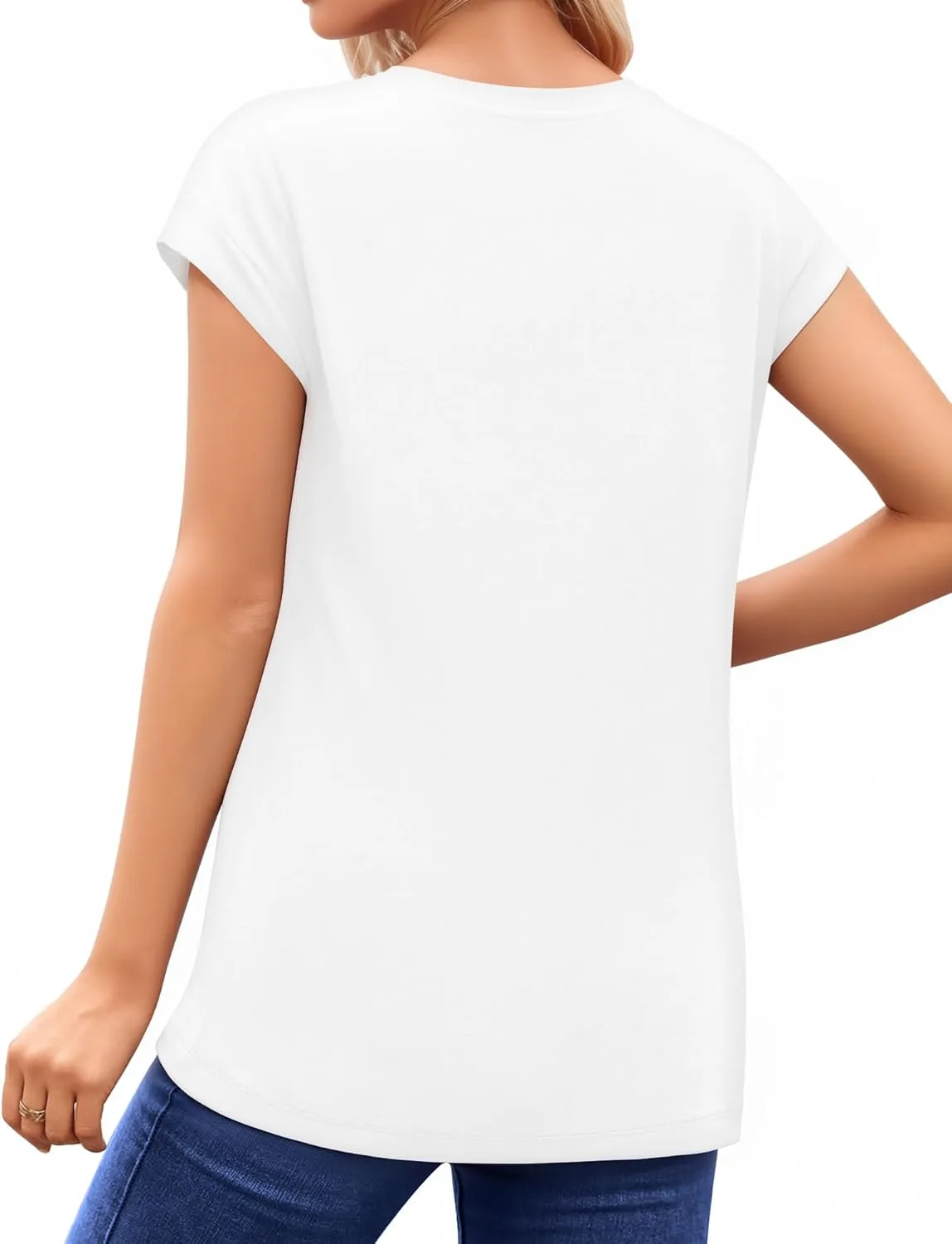 MANGOPOP Cap Sleeve Tops for Women Casual Crew Neck T Shirts Cute Summer Going Out Top