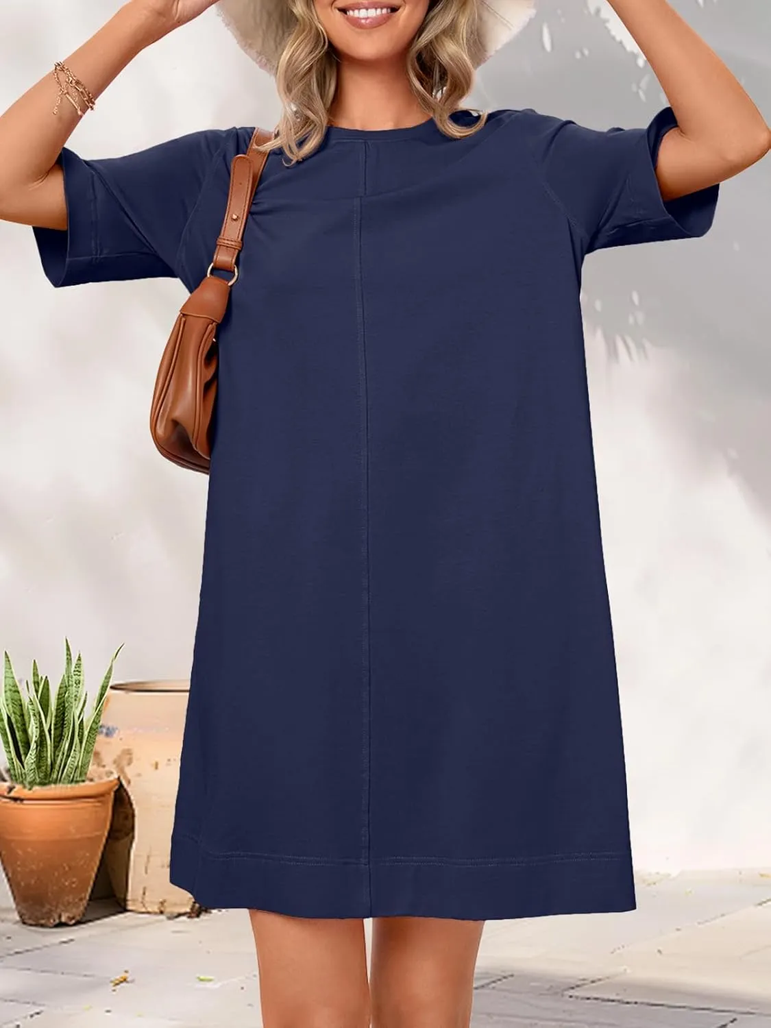 MEROKEETY Women's 2025 Summer Short Sleeve Dress Crewneck Casual Mini Tshirt Dresses with Pockets