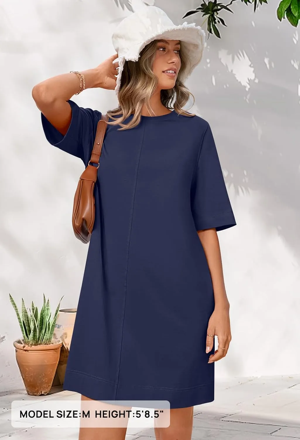 MEROKEETY Women's 2025 Summer Short Sleeve Dress Crewneck Casual Mini Tshirt Dresses with Pockets