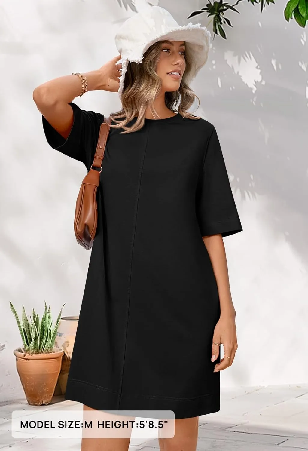 MEROKEETY Women's 2025 Summer Short Sleeve Dress Crewneck Casual Mini Tshirt Dresses with Pockets
