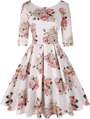 MINTLIMIT Women's 1950s Retro Vintage Cocktail Party 3/4 Sleeve Swing Dress