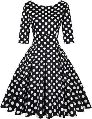 MINTLIMIT Women's 1950s Retro Vintage Cocktail Party 3/4 Sleeve Swing Dress