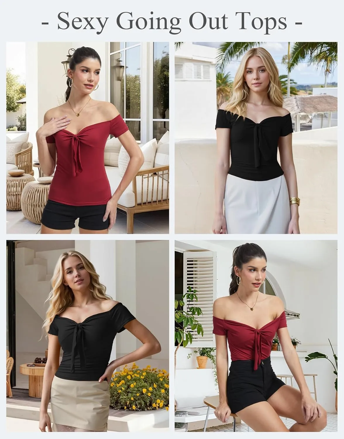 Off The Shoulder Twist Front Tops for Women Strapless Ruched Tops Cap Sleeve Twist Knot Front Slim Fit Sexy Tops