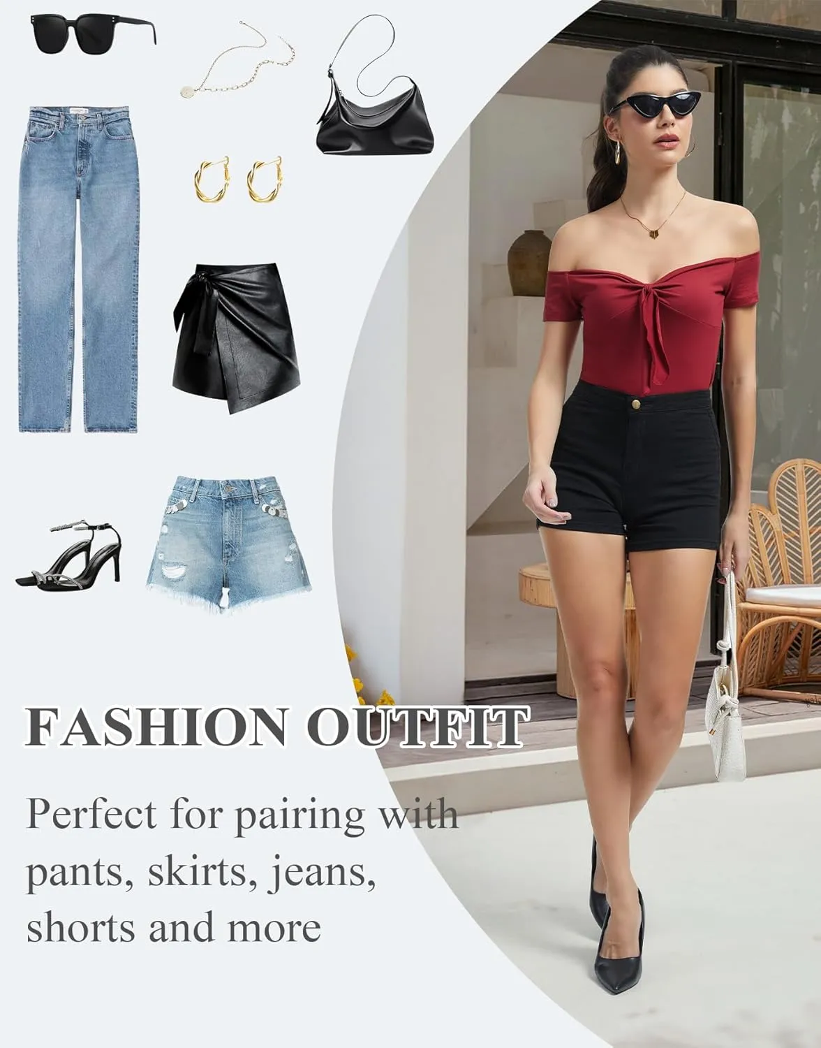 Off The Shoulder Twist Front Tops for Women Strapless Ruched Tops Cap Sleeve Twist Knot Front Slim Fit Sexy Tops
