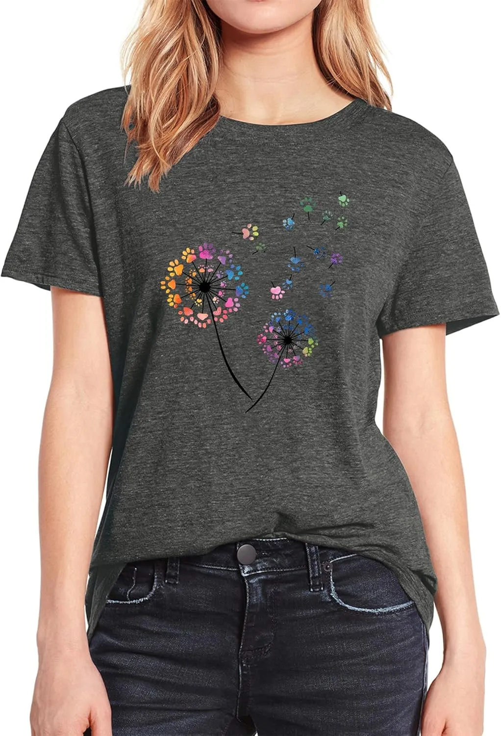 Plus Size Dandelion Graphic Tees for Women Sunflower T Shirt for Women O Neck Short Sleeve Top Tees