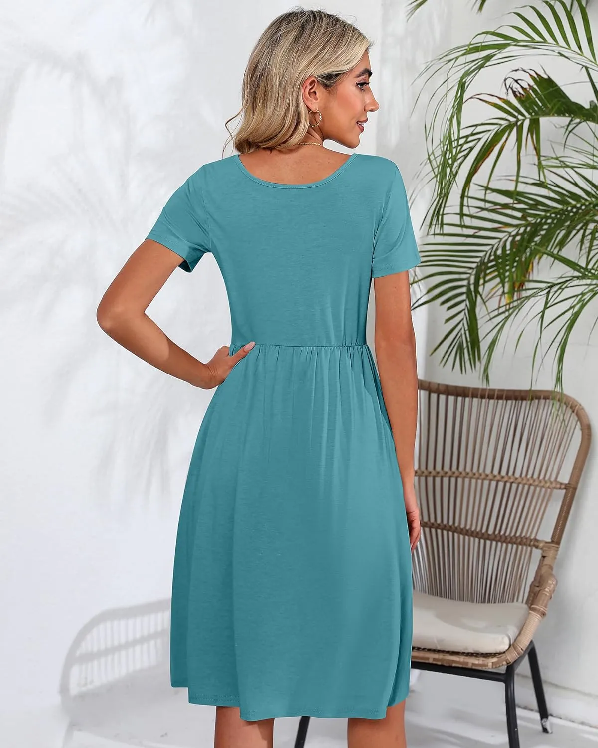 Riyiper 2 Pack Women Short Sleeve Dresses, Loose Fit Casual T Shirt Dress, Ladies Knee Length Swing Dress with Pockets