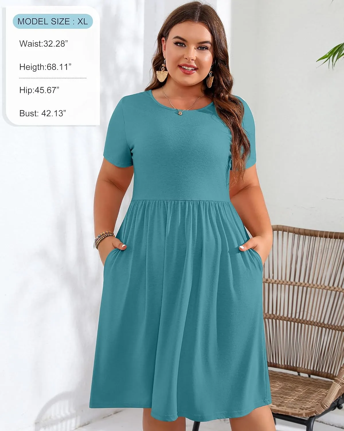 Riyiper 2 Pack Women Short Sleeve Dresses, Loose Fit Casual T Shirt Dress, Ladies Knee Length Swing Dress with Pockets