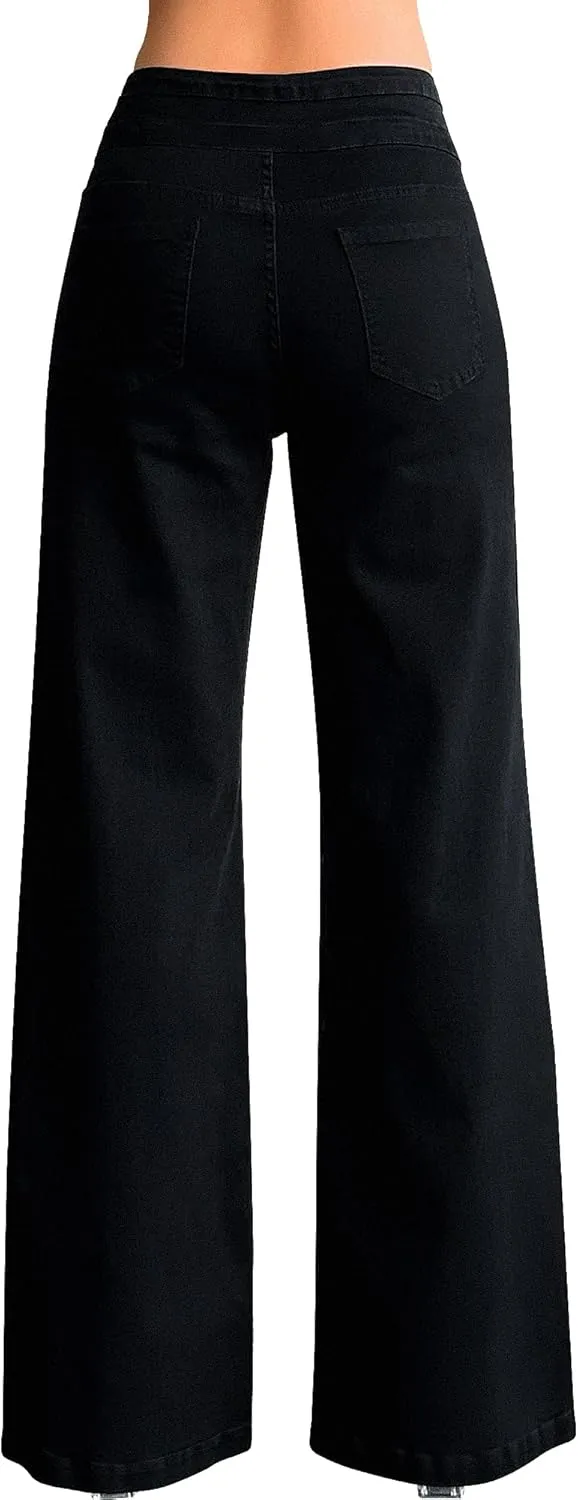 roswear Women's Wide Leg Jeans Casual High Waisted Stretch Baggy Loose Denim Pants