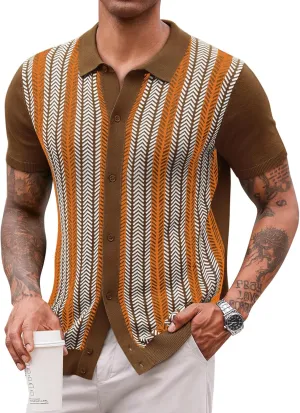 Runcati Mens Knit Polo Shirts Vintage Casual Short Sleeve Shirt Golf Button Down Old Money Sweater