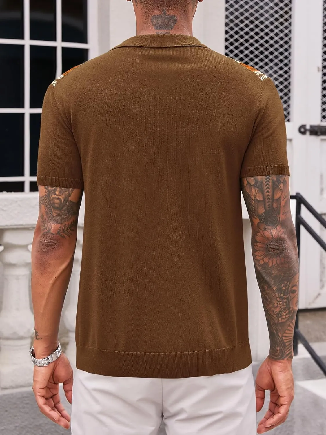 Runcati Mens Knit Polo Shirts Vintage Casual Short Sleeve Shirt Golf Button Down Old Money Sweater