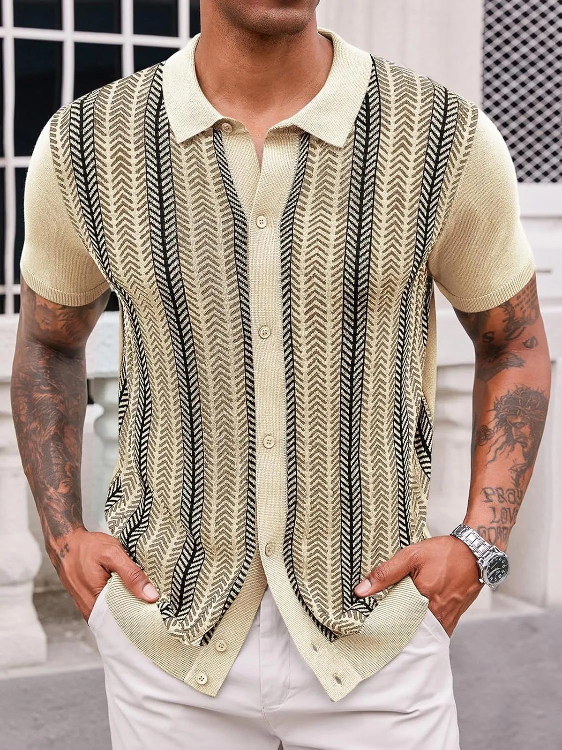 Runcati Mens Knit Polo Shirts Vintage Casual Short Sleeve Shirt Golf Button Down Old Money Sweater