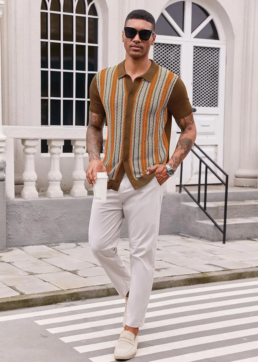 Runcati Mens Knit Polo Shirts Vintage Casual Short Sleeve Shirt Golf Button Down Old Money Sweater
