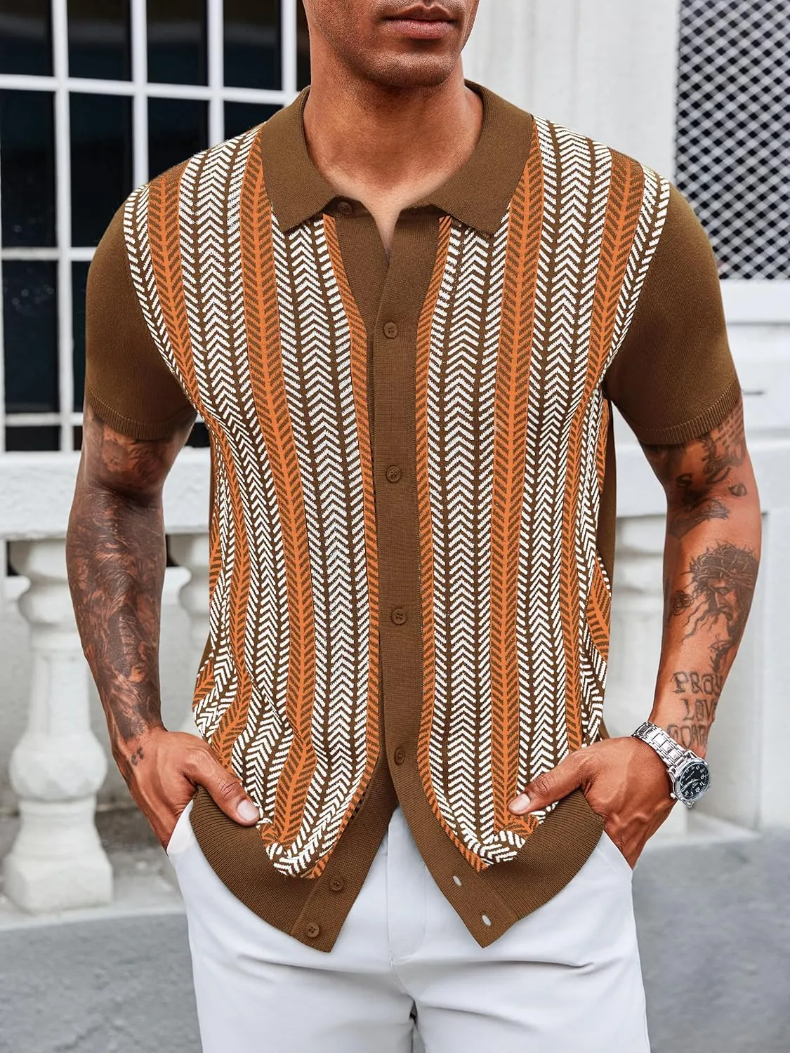 Runcati Mens Knit Polo Shirts Vintage Casual Short Sleeve Shirt Golf Button Down Old Money Sweater