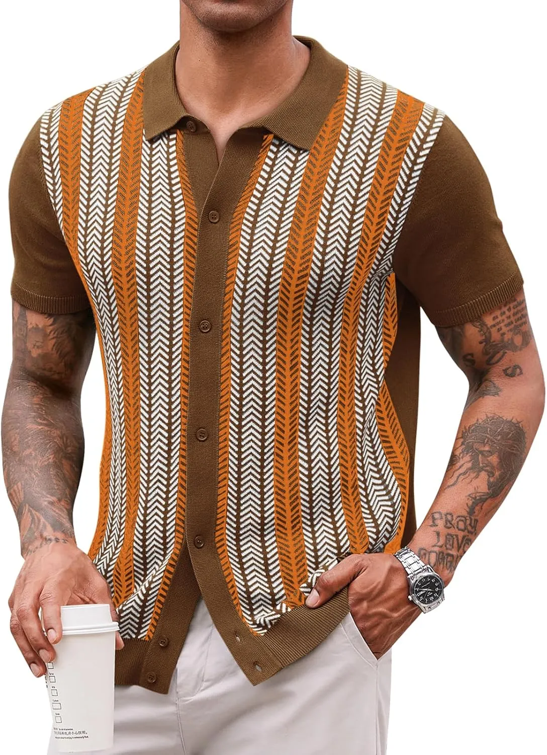 Runcati Mens Knit Polo Shirts Vintage Casual Short Sleeve Shirt Golf Button Down Old Money Sweater