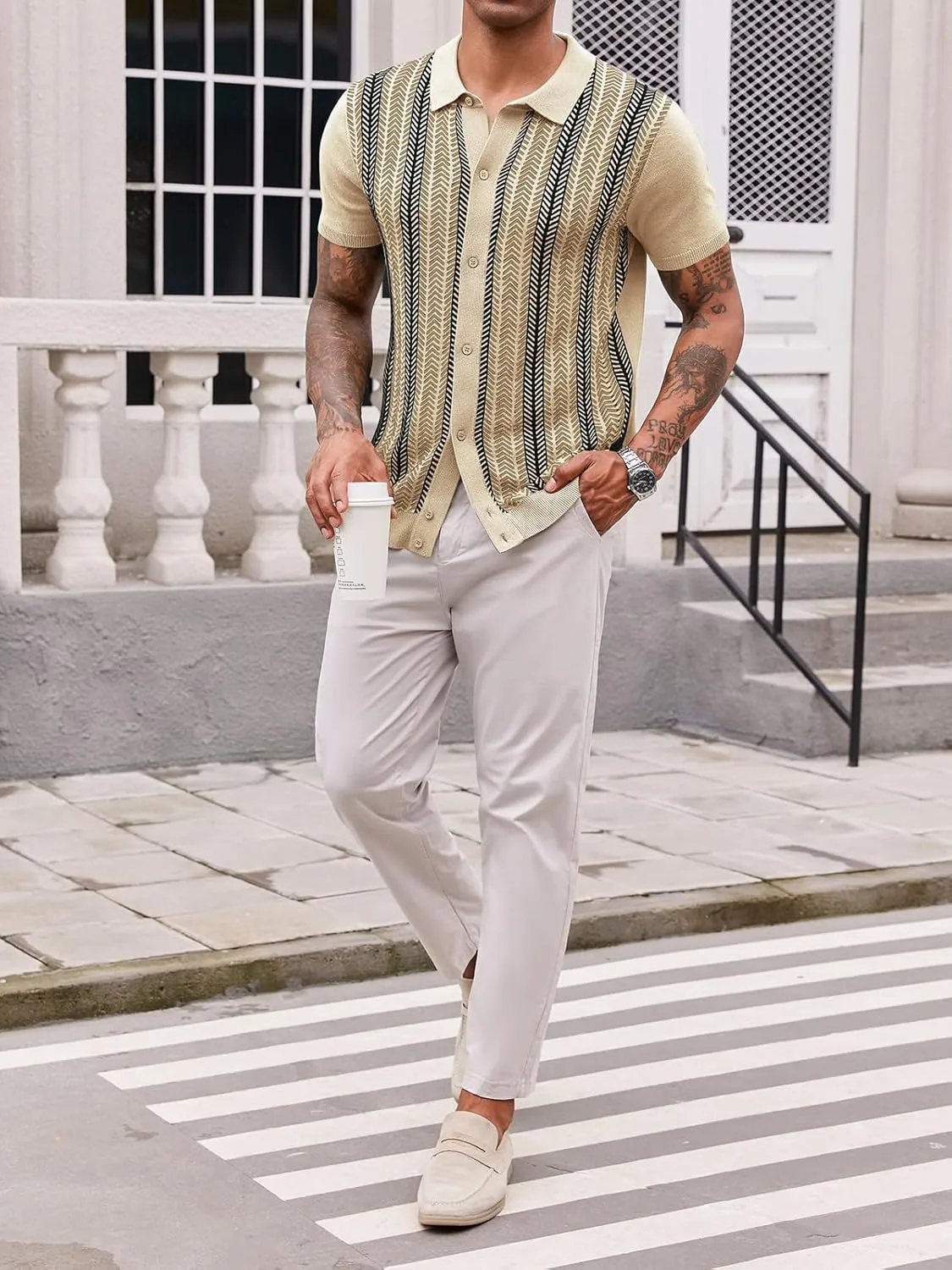 Runcati Mens Knit Polo Shirts Vintage Casual Short Sleeve Shirt Golf Button Down Old Money Sweater