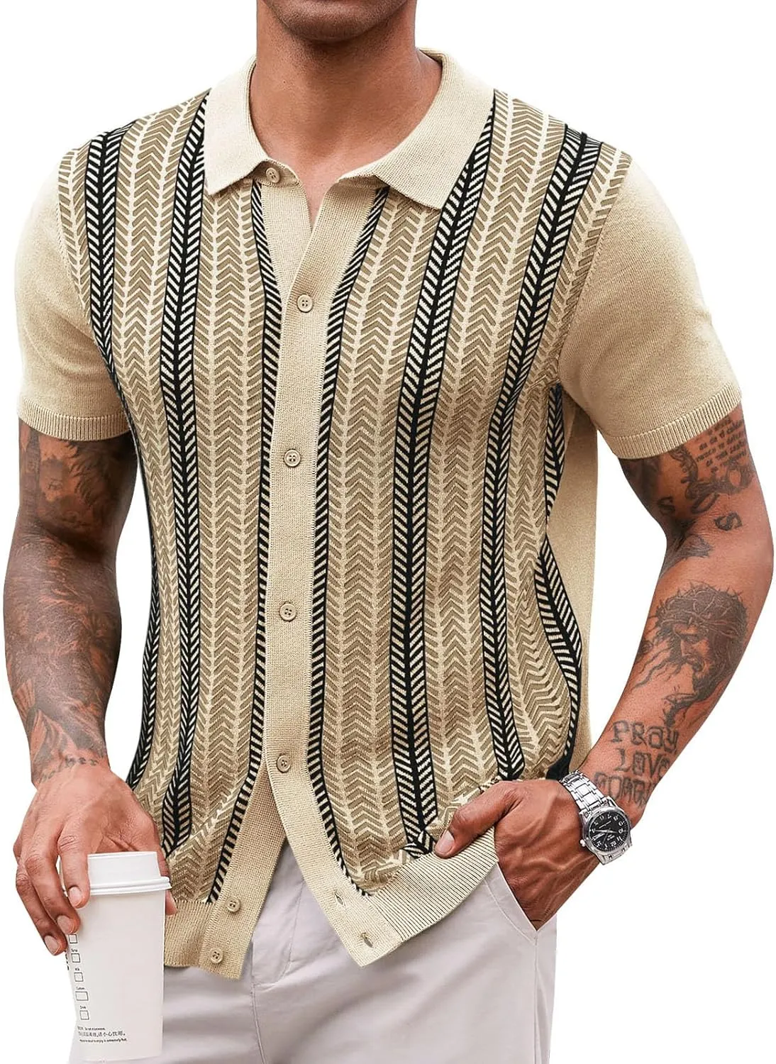 Runcati Mens Knit Polo Shirts Vintage Casual Short Sleeve Shirt Golf Button Down Old Money Sweater