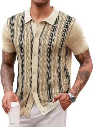 Runcati Mens Knit Polo Shirts Vintage Casual Short Sleeve Shirt Golf Button Down Old Money Sweater