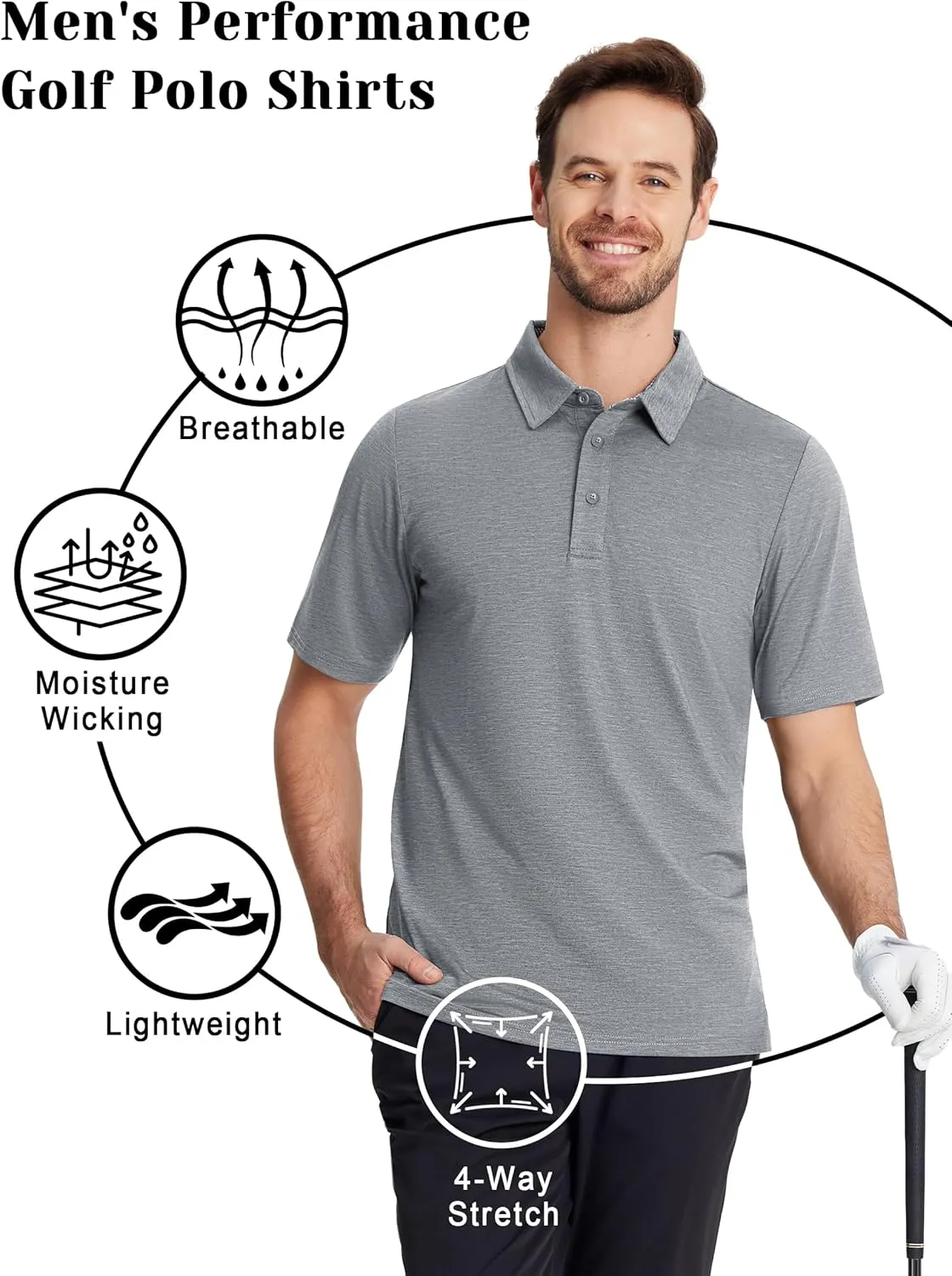 TACVASEN Men's Golf Shirts Short Sleeve Quick Dry Polo Shirts Moisture Wicking Casual Business Sports Breathable Polo