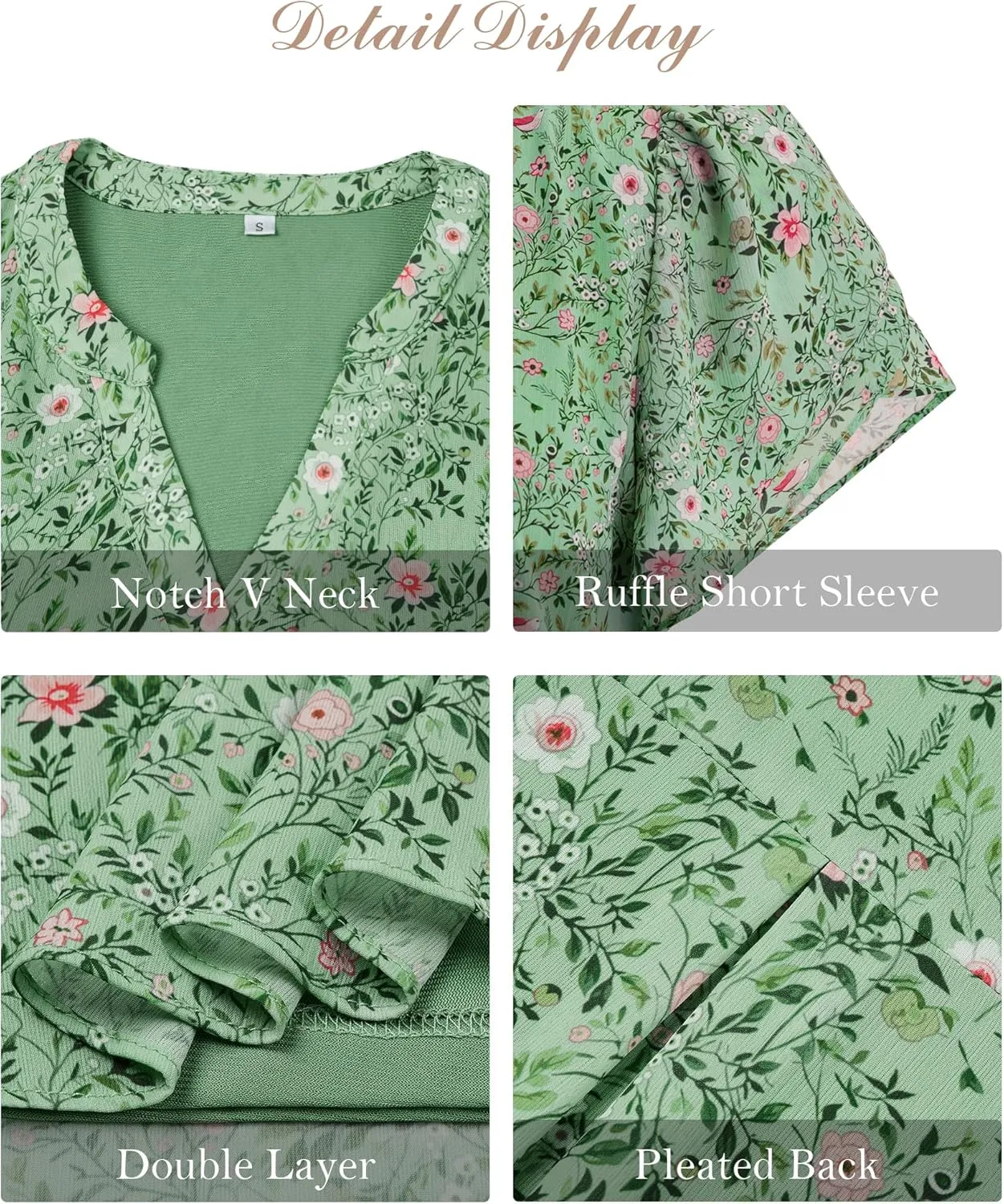 Women Tops Dressy Casual Short Sleeve Blouses Petal Ruffle Shirts V Neck Chiffon Work Business Tunic Double Layer