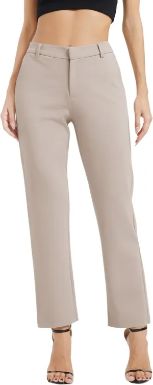 Women's Elastic Waisted Pants Business Work Casual Straight Leg Slacks with Pockets