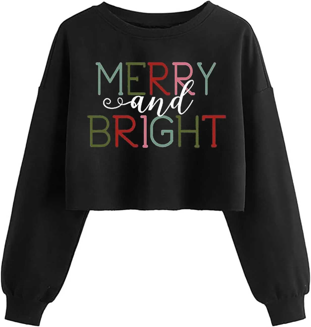 Women's Funny Christmas Graphic Crop Sweatshirts Xmas Holiday Party Casual Lantern Long Sleeve Pullover Tops